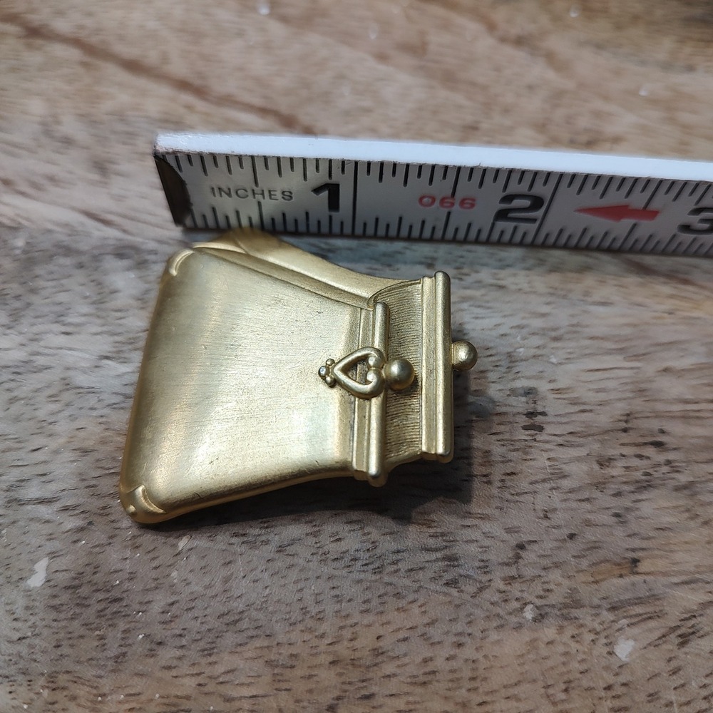 Vintage‎ TONA Purse 1990 Goldtone Signed Pin Brooch Whimsy Coquette Shopper - Picture 6 of 6